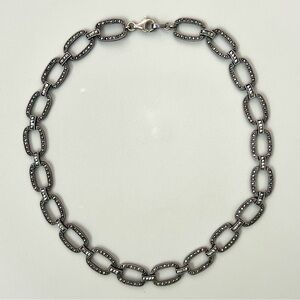Vintage Sterling Silver and Marcasite Oval Link Necklace, 17.5” Long